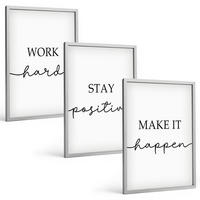 BILDER SET 3er Set - 40x60 cm Silberner Rahmen - Minimalistische Motivationsinschriften - Silberfarben, Kunststoff (40/60cm) - TULUP