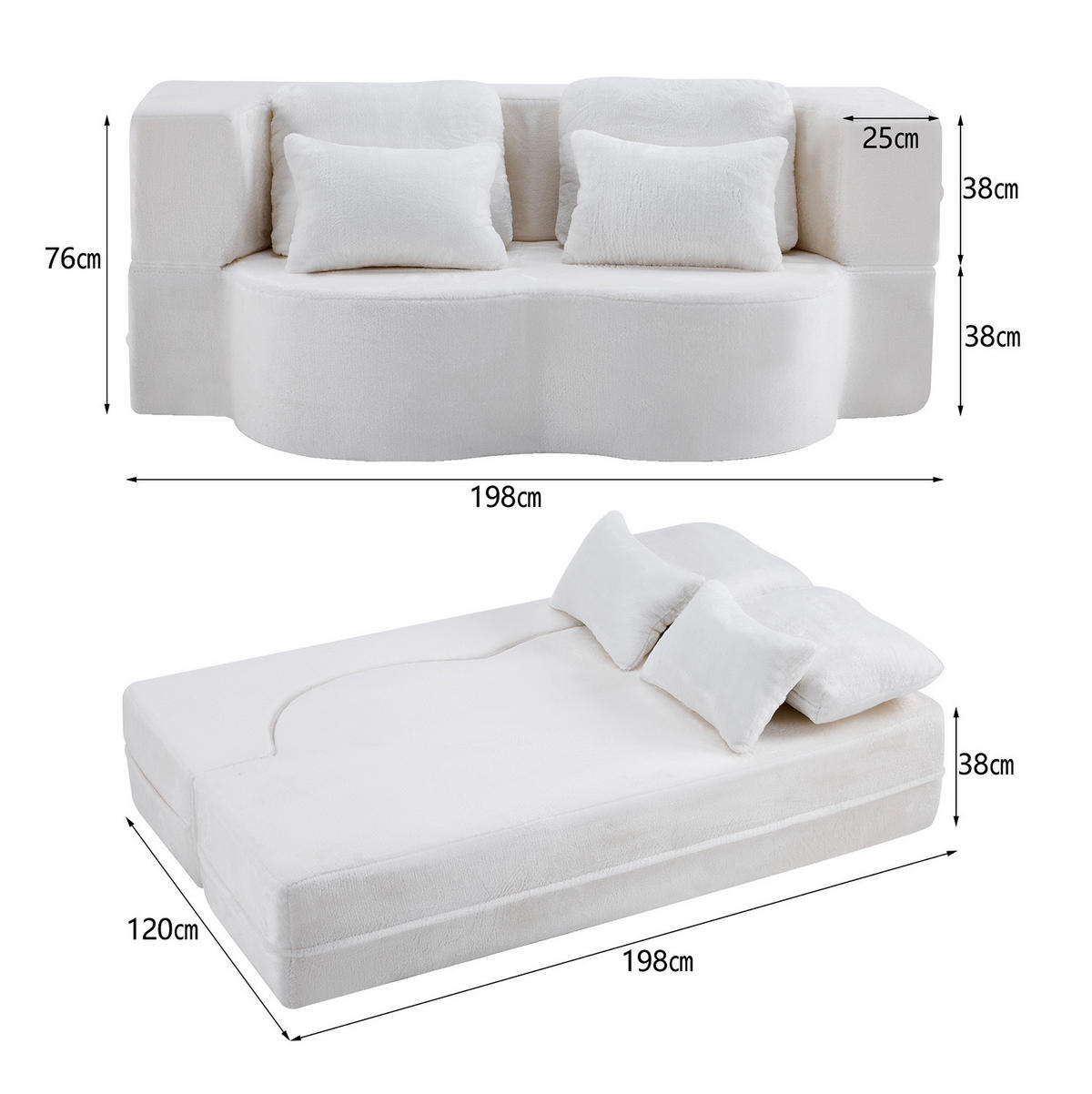 SCHLAFSOFA aus Schaumstoff und Federkern Weiß faltbar, modular und vielseitig nutzbar - Weiß, Kunststoff (198/76/60cm) - Modfu