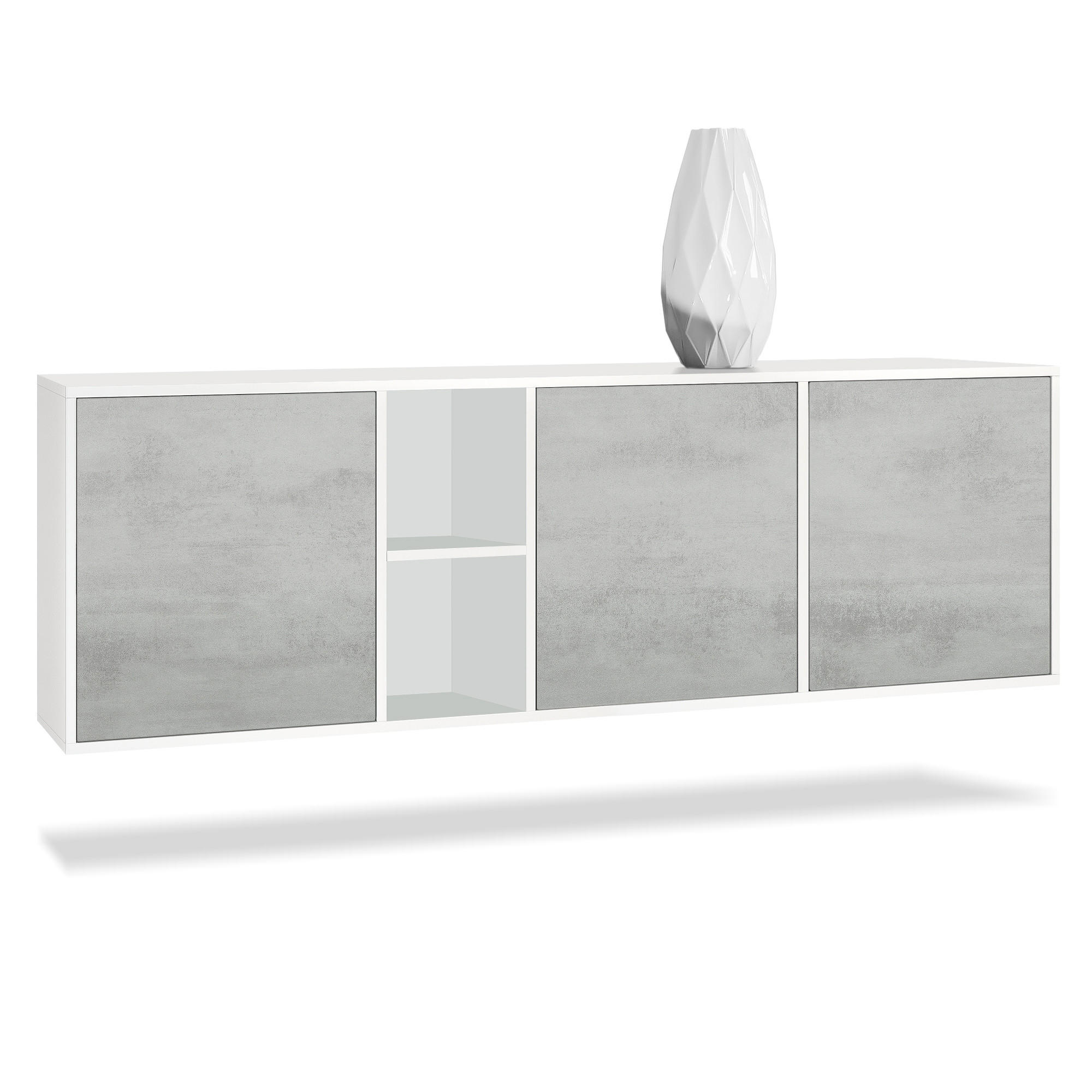 SIDEBOARD Cuba Türen in Beton Oxid Optik - Hellgrau, Holzwerkstoff (182/53/35cm) - Vladon