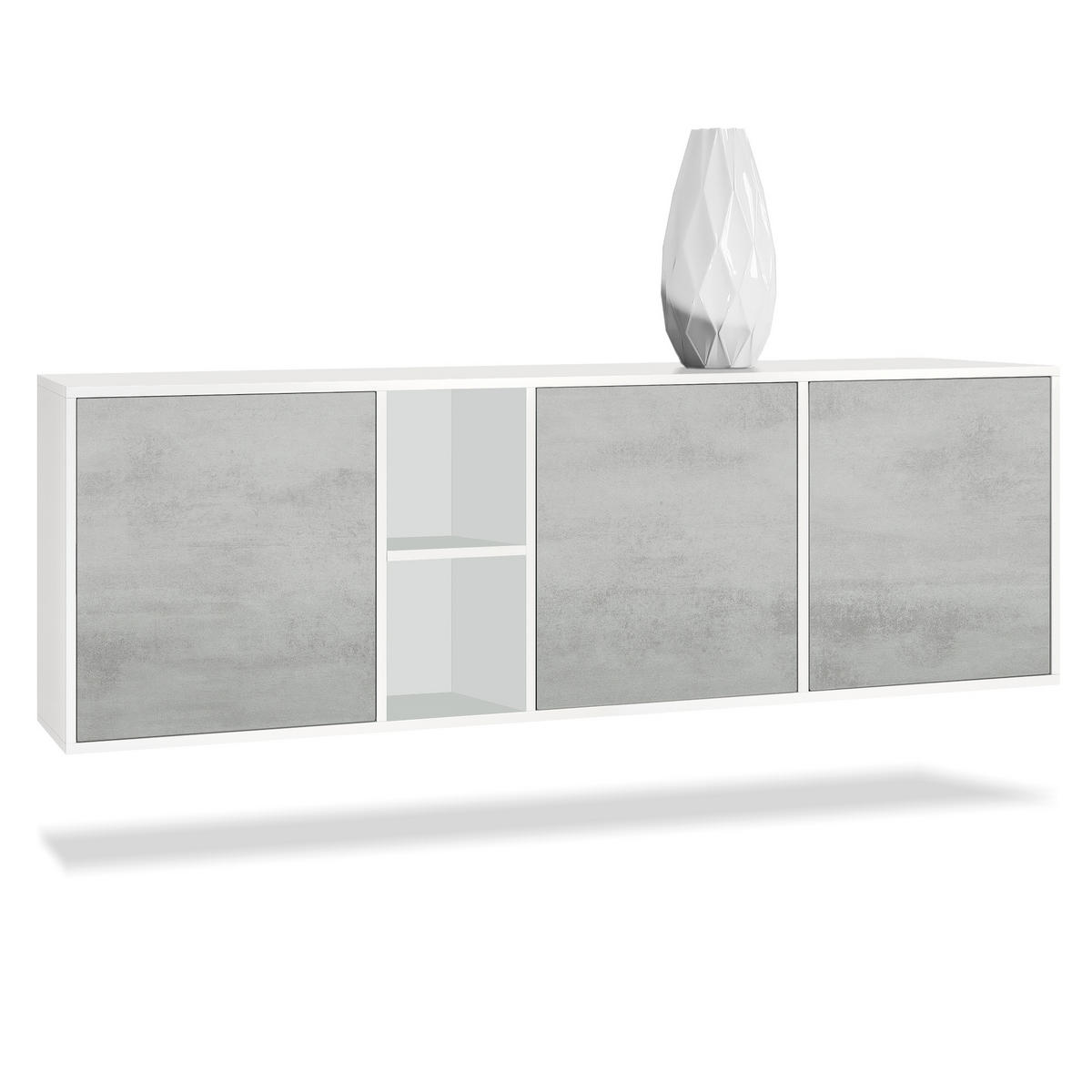 SIDEBOARD Cuba Türen in Beton Oxid Optik - Hellgrau, Holzwerkstoff (182/53/35cm) - Vladon