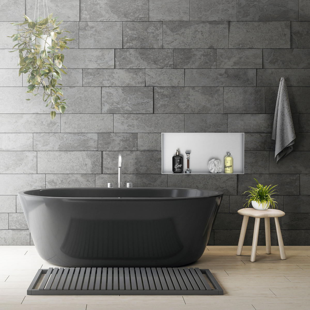 DUSCHNISCHE Silber 60/30 cm - Silberfarben, Metall (34/10/64cm) - LuxeBath