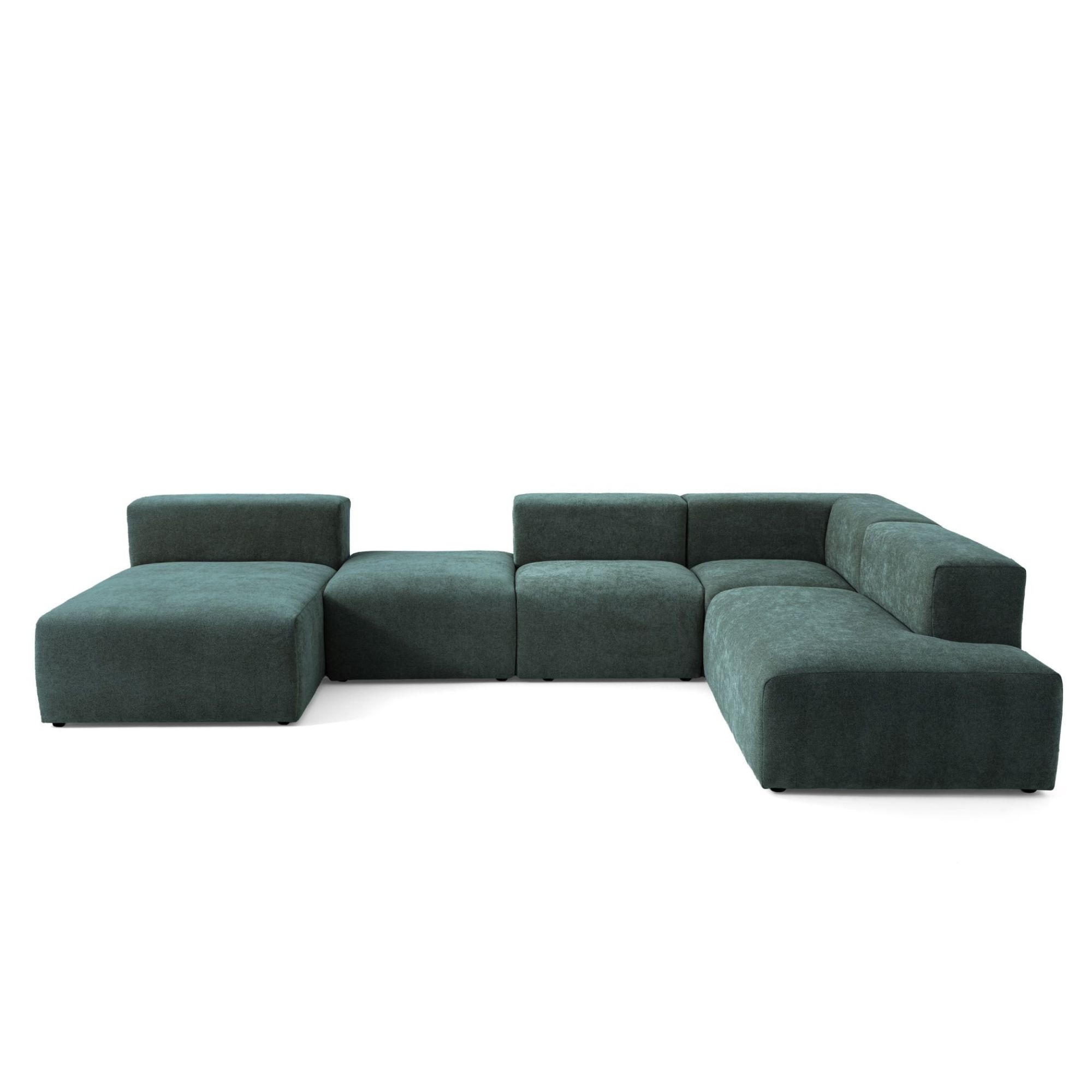 5-SITZER modulares Wohnlandschaft U XXL HEAVEN SET 6 Rechts, Breite 375 cm Webstoff Dunkelgrün - Dunkelgrün/Schwarz, Holz/Kunststoff (245/73/375cm) - Muffo