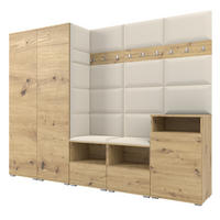 GARDEROBE NELA VIII 250 cm (Modulare Flurmöbel Artisan Eiche mit Sitzpolster Creme 01 2 Schränke + Sideboard) - Silberfarben/Creme, Holz/Holzwerkstoff (250/187/40cm) - Ravio