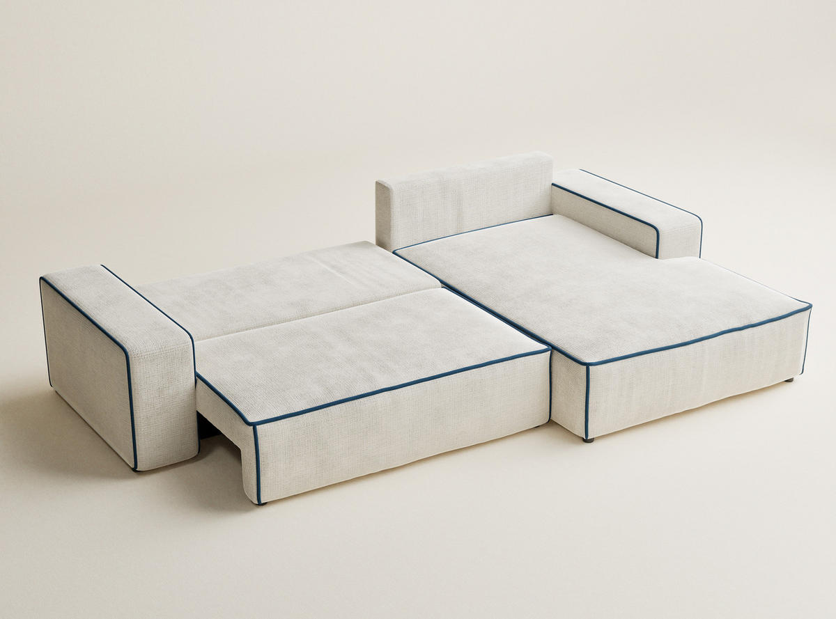 ECKSOFA MIT SCHLAFFUNKTION Modo Braun Chenille-Stoff - Rechts Seite - Ecru/Schwarz, Holz/Holzwerkstoff (294/185cm) - Maison de Reve