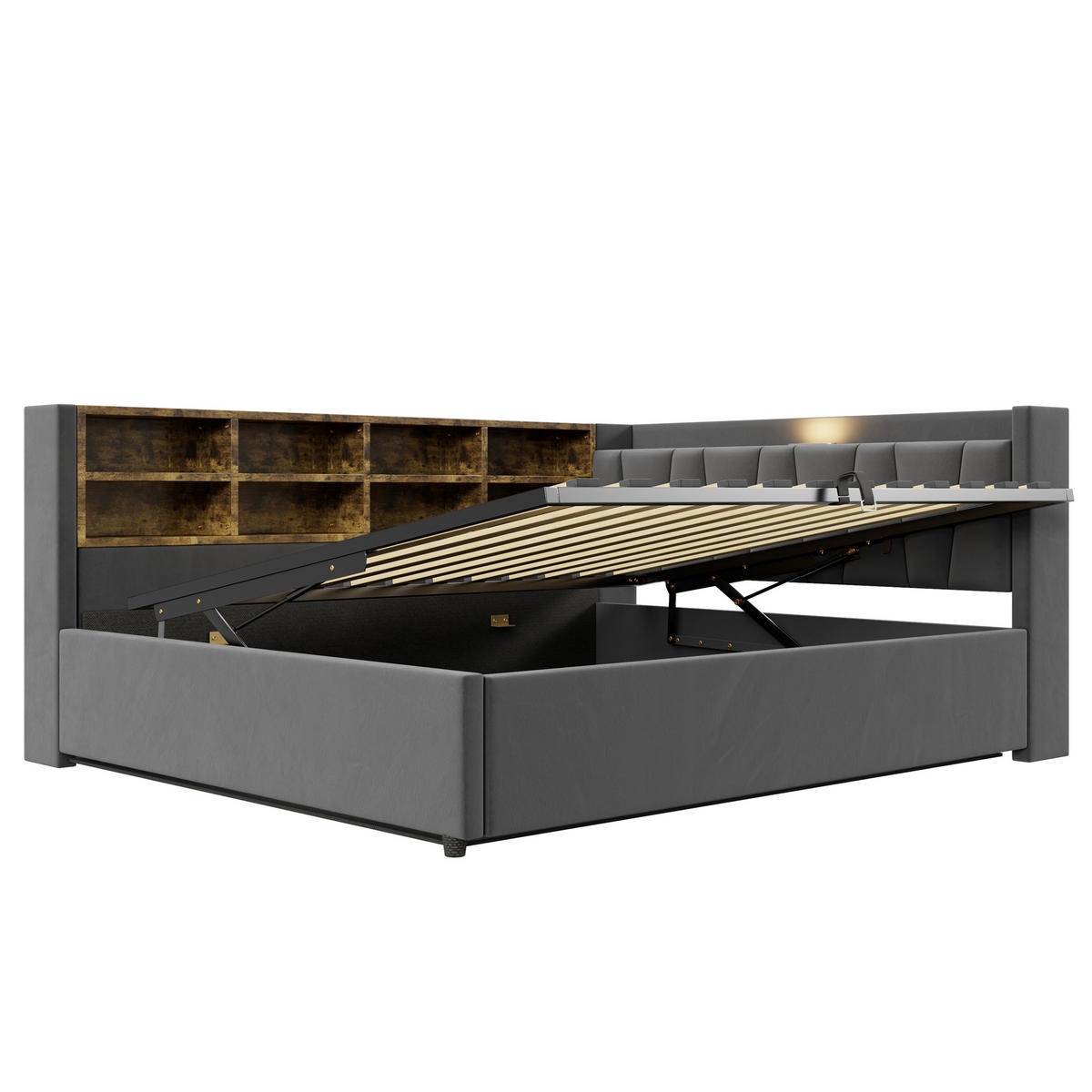 STAURRAUMBETT 140/200 cm DE-02067, in Dunkelgrau, mit Sofafunktion, USB-C und Hydraulik - Dunkelgrau, Metall (140/200cm) - ComfortXL