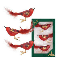 CHRISTBAUMSCHMUCK Waldvögel Rot 9cm (Glas / 3 Stk.) - Rot, Glas (4/4/9cm) - Krebs Glas Lauscha