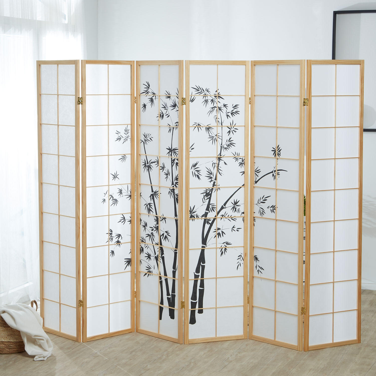 PARAVENT 6-tlg. 264/179 cm Braun Bambusmuster - Braun, Holz (264/179/2cm) - Homestyle4u