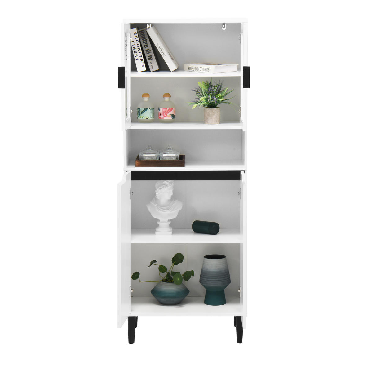 VITRINENSCHRANK 60/35/160 cm weiß aus MDF mit Glastüren verstellbarem Einlegeboden und Kippschutz - Weiß, Holzwerkstoff (60/160/35cm) - OKWISH