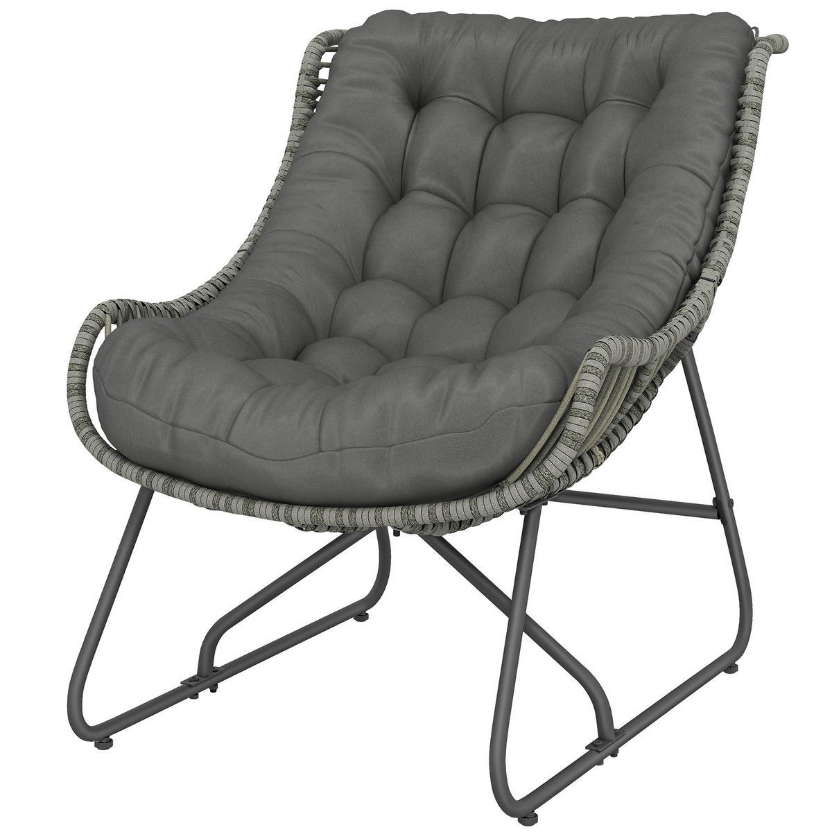 RATTANSESSEL DE-06777 gepolstert mit Kissen - Dunkelgrau, Kunststoff/Metall (75/90/101cm) - ComfortXL