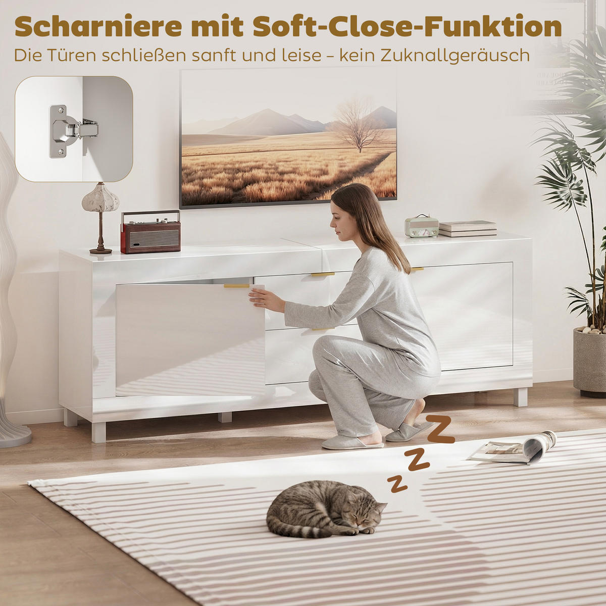 TV-SCHRANK Spanplatte Hochglanz - Weiß Hochglanz, Holzwerkstoff (40/66/180cm) - HOMCOM