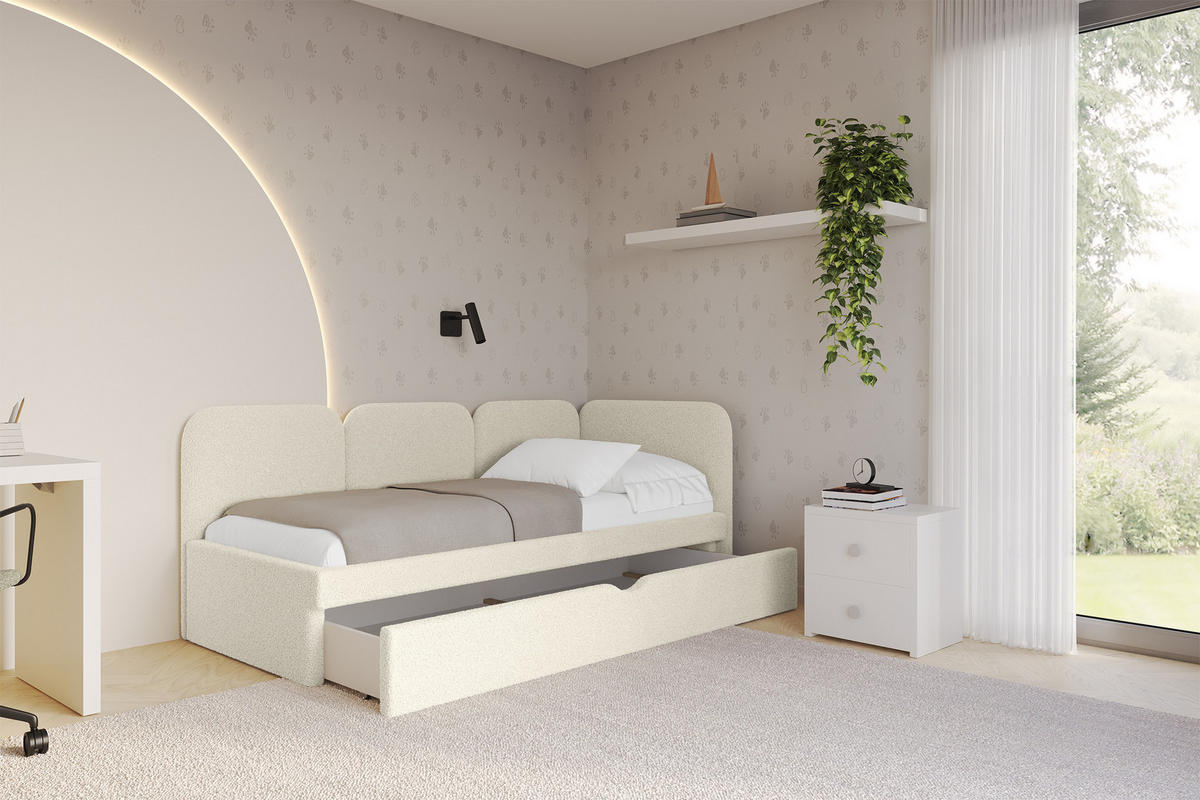 EINZELLBETT Jugendbett mit Bettkasten, Links - ALVY 100x200 Beige - Champagner, Holzwerkstoff/Textil (100/200cm) - ALTDECOR