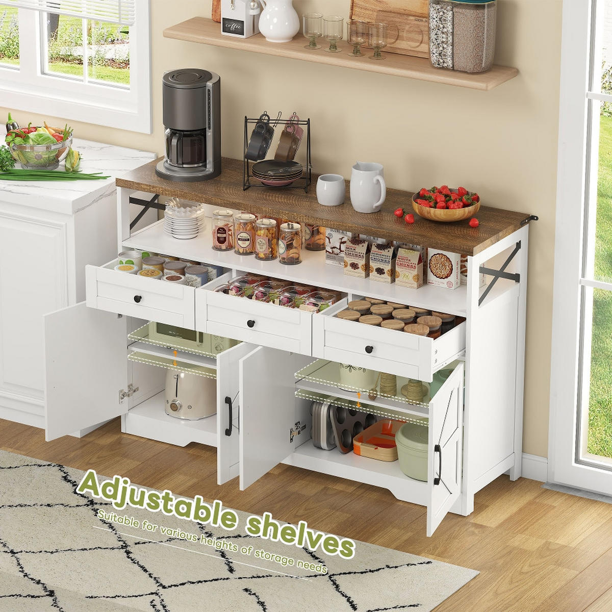 KÜCHENINSEL BUFFET-ANRICHTE mit 3 Schubladen und Türen, Landhausstil, Weiß-Braun, 140 cm - Braun, Kunststoff (35/95/140cm) - Rolipo