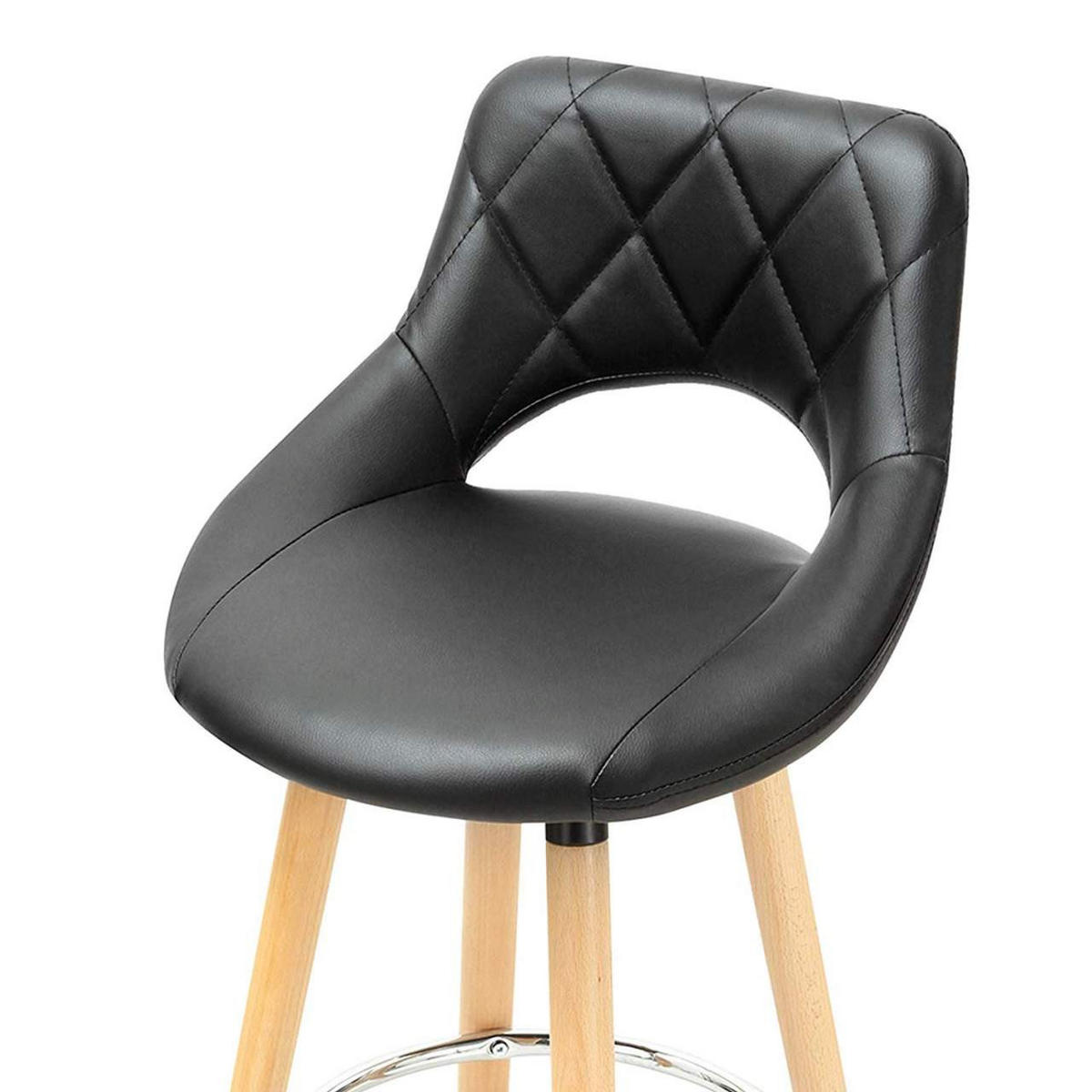 BARHOCKER 2er Set, aus Kunstleder, Holzgestell, Schwarz - Buchefarben/Schwarz, Holz/Textil (43/91/43cm) - Woltu