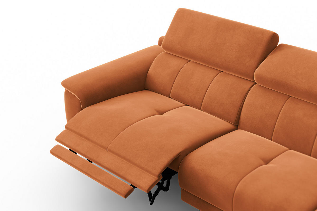 ECKSOFA FIERO 4-Sitzer RECHTS, Oranger Veloursstoff - Schwarz/Orange, Holz/Textil (288/170cm) - Courtois Laville