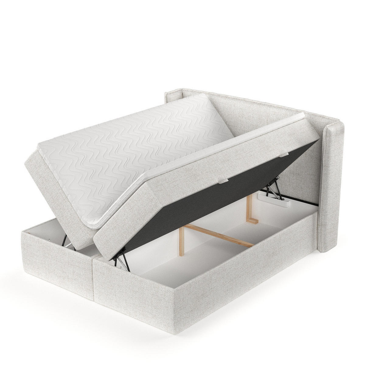 BOXBETT Viva 200/200 cm Creme im Neve Stoff - Creme/Schwarz, Holz/Holzwerkstoff (200/200cm) - AltaBeds