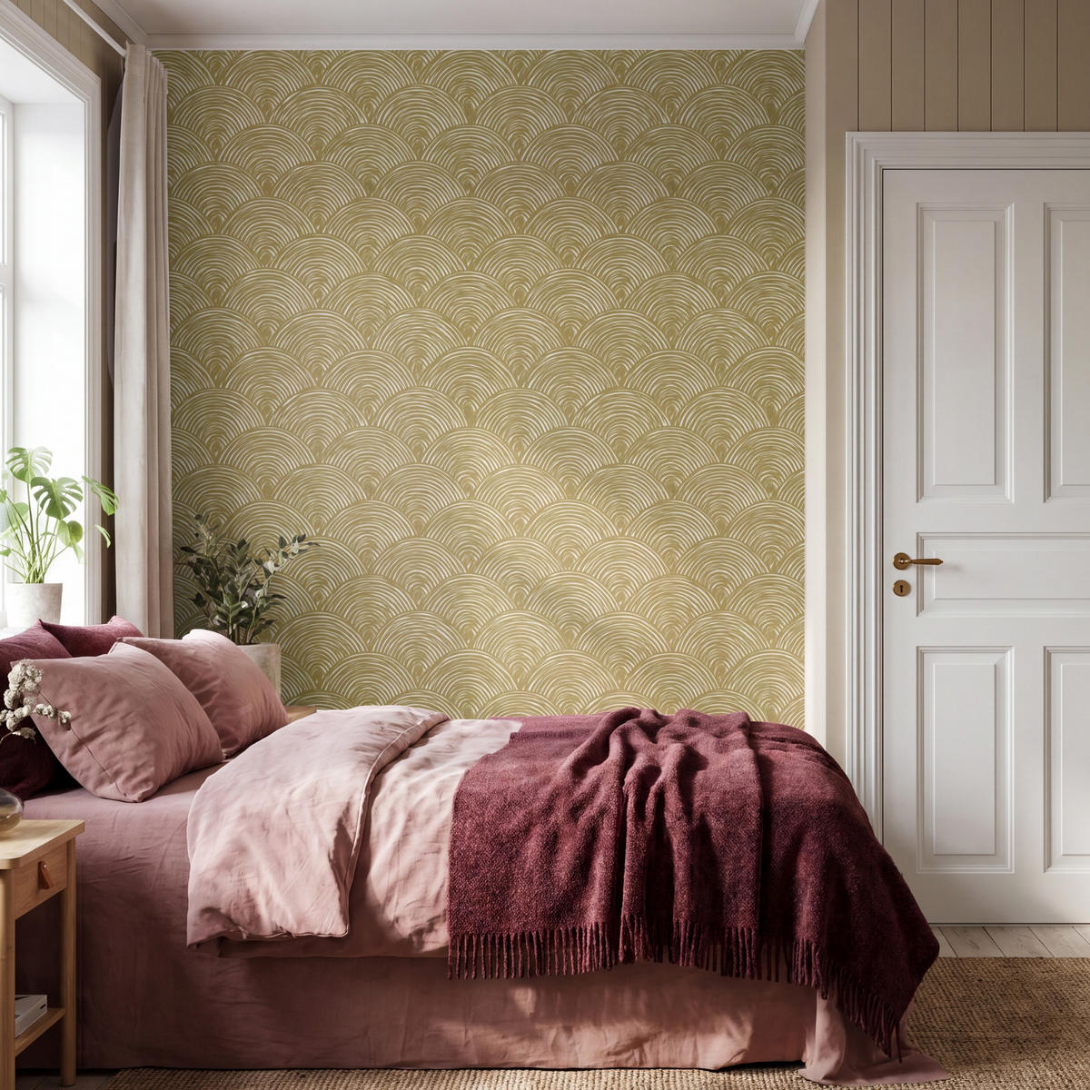 TAPETE - Fächer - Geometrisch - Grün - 180x220 cm - Goldfarben, Papier (180/220cm) - OnlyWow