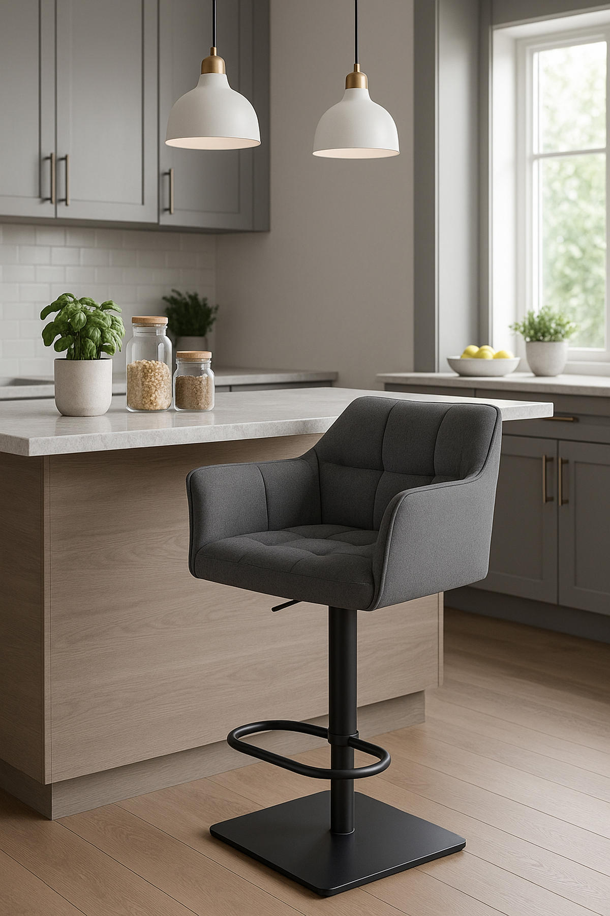 BARHOCKER Damaskus B Filz grau - Schwarz/Grau, Textil/Metall (64/110/48cm) - TPFLiving
