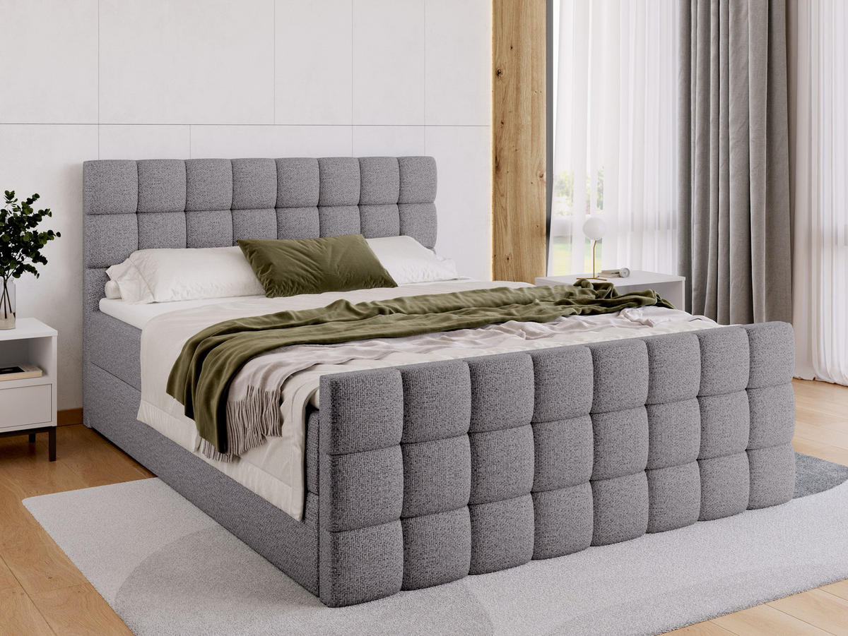 BOXBETT Dakota Duo mit Topper 140/200 Grau - Hellgrau, Holz/Textil (140/200cm) - Bromarkt