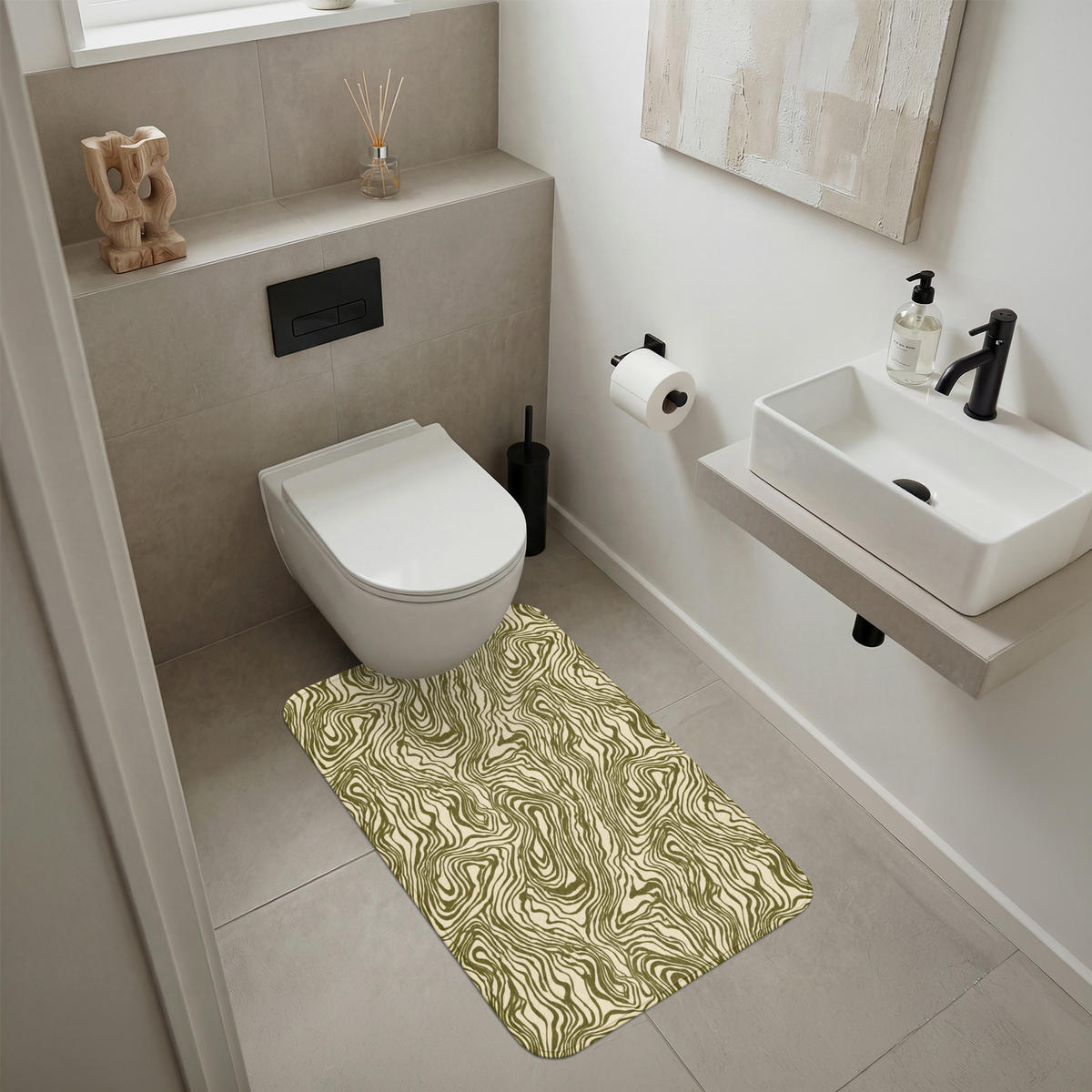 KOUPELNOVÁ PŘEDLOŽKA Abstraktní - Mramor - Zelený 60x90 cm - tmavě zelená, textil/plast (60/90cm)