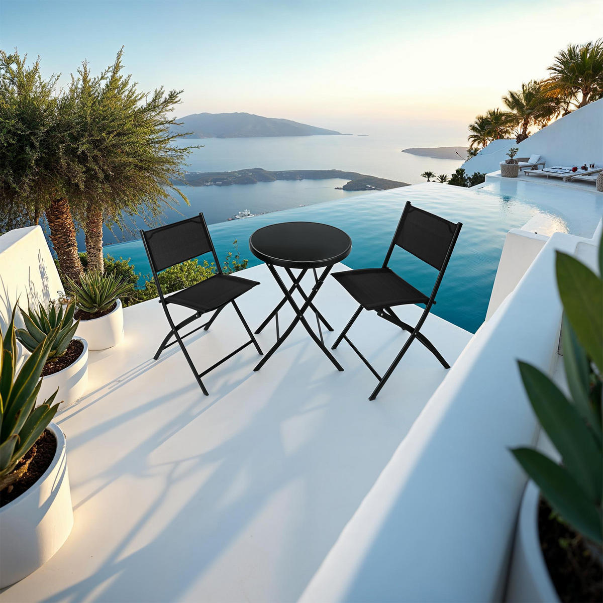 BISTRO-SET Düsseldorf,Tisch mit Sicherheitsglasplatte,schwarz - Schwarz, Naturmaterialien/Kunststoff - tectake