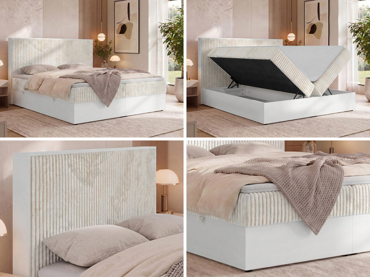 BOXSPRINGOVÁ POSTEĽ TRAVIT 140/200 - Béžová Manšestr - Topper Visco - H3 (stredne tvrdý) - čierna/béžová, textil/plast (140/200cm) - MKS