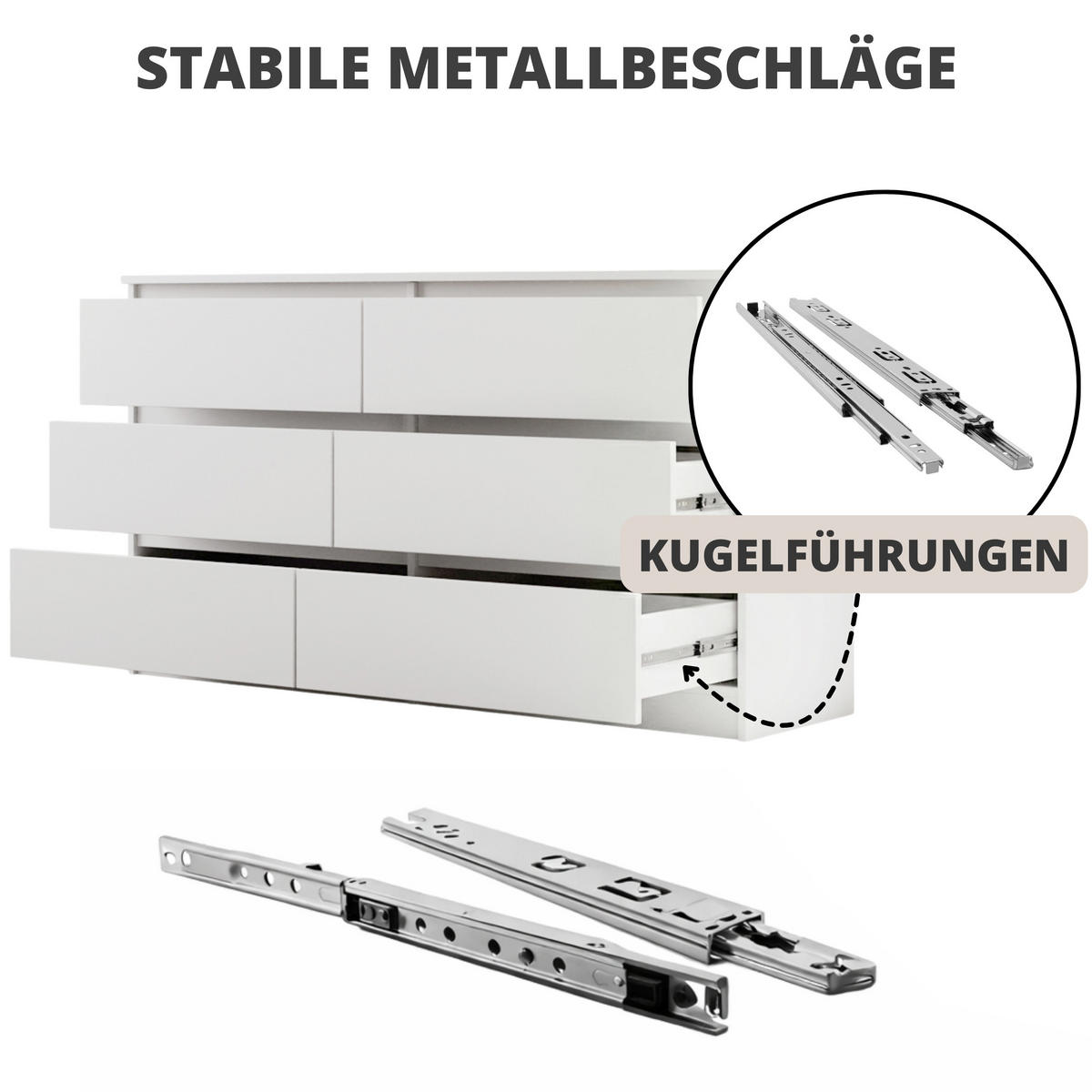 KOMMODE Lemon mit 6 Schubladen, 140 cm, Kaschmir - Kaschmir, Holzwerkstoff (140/78/39cm) - Beautysofa