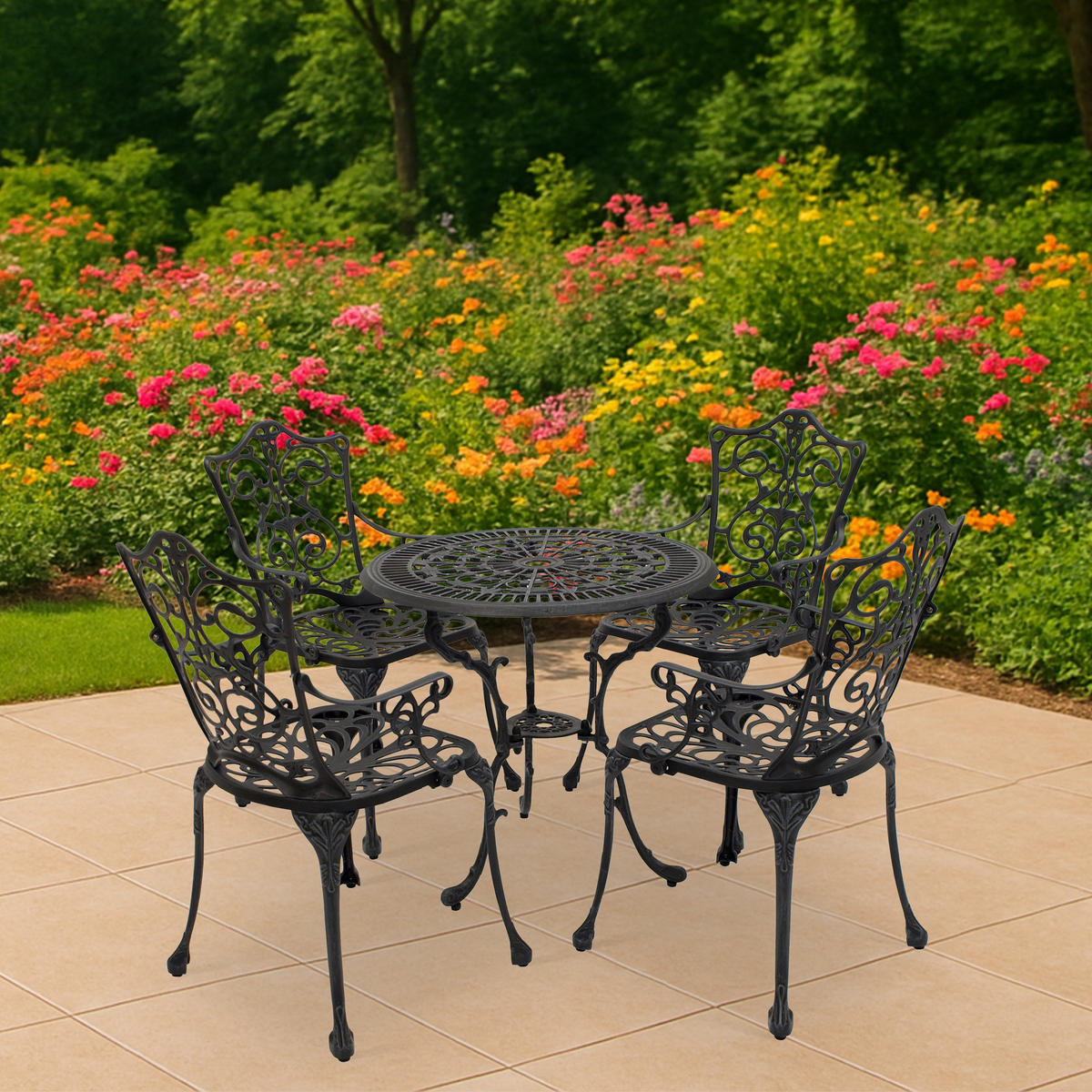 BISTROSET Boulder - Jugendstil - 5-teilig, Aluguss antik grau - Grau, Metall - TPFGarden