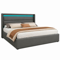 BETT mit Bettkasten und LED 160x200 cm PU Grau - Grau, Metall (160/200cm) - Meubliv