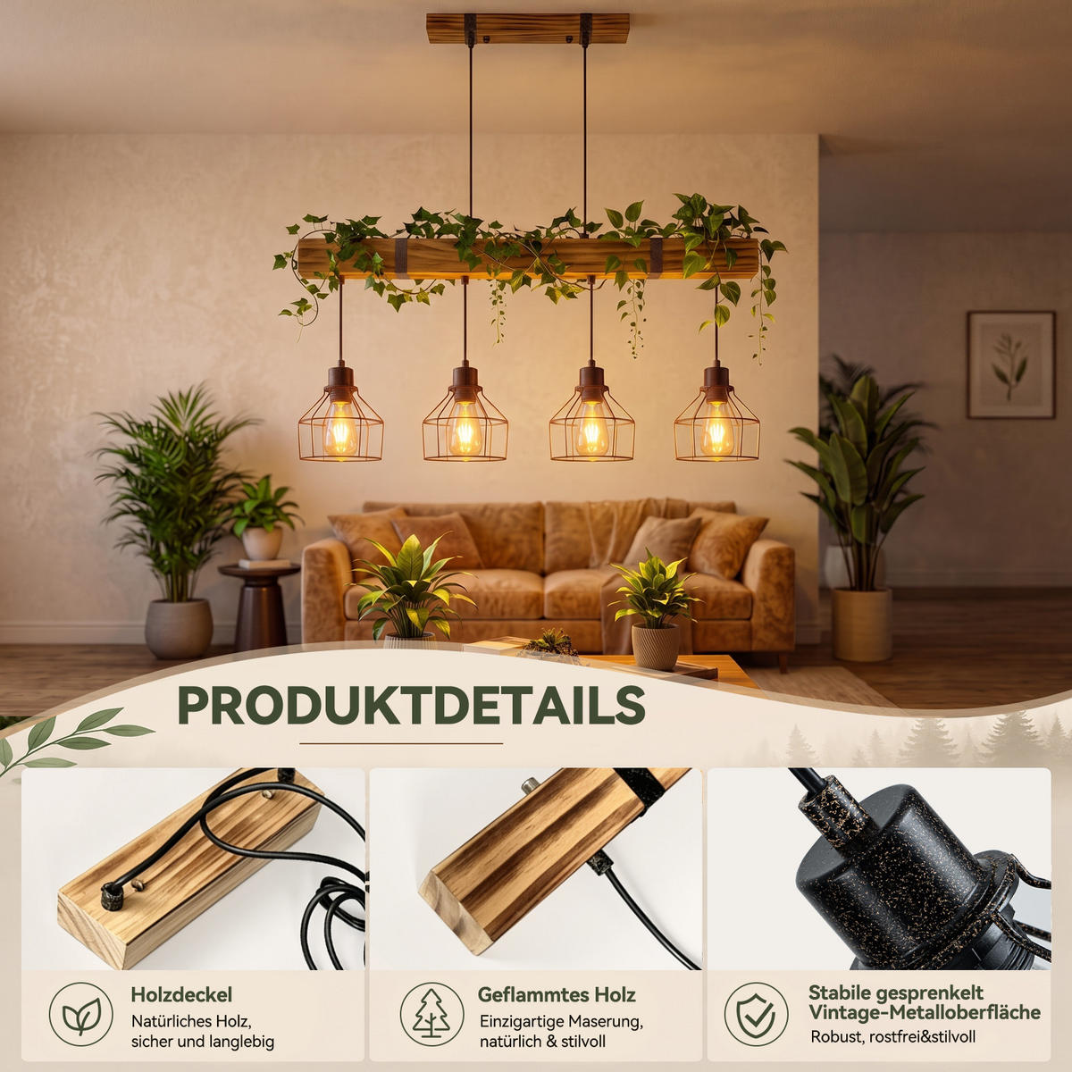 PENDELLEUCHTE Sylthar 80/15/170 cm - Schwarz/Braun, Holz/Metall (80/15/170cm) - ZMH