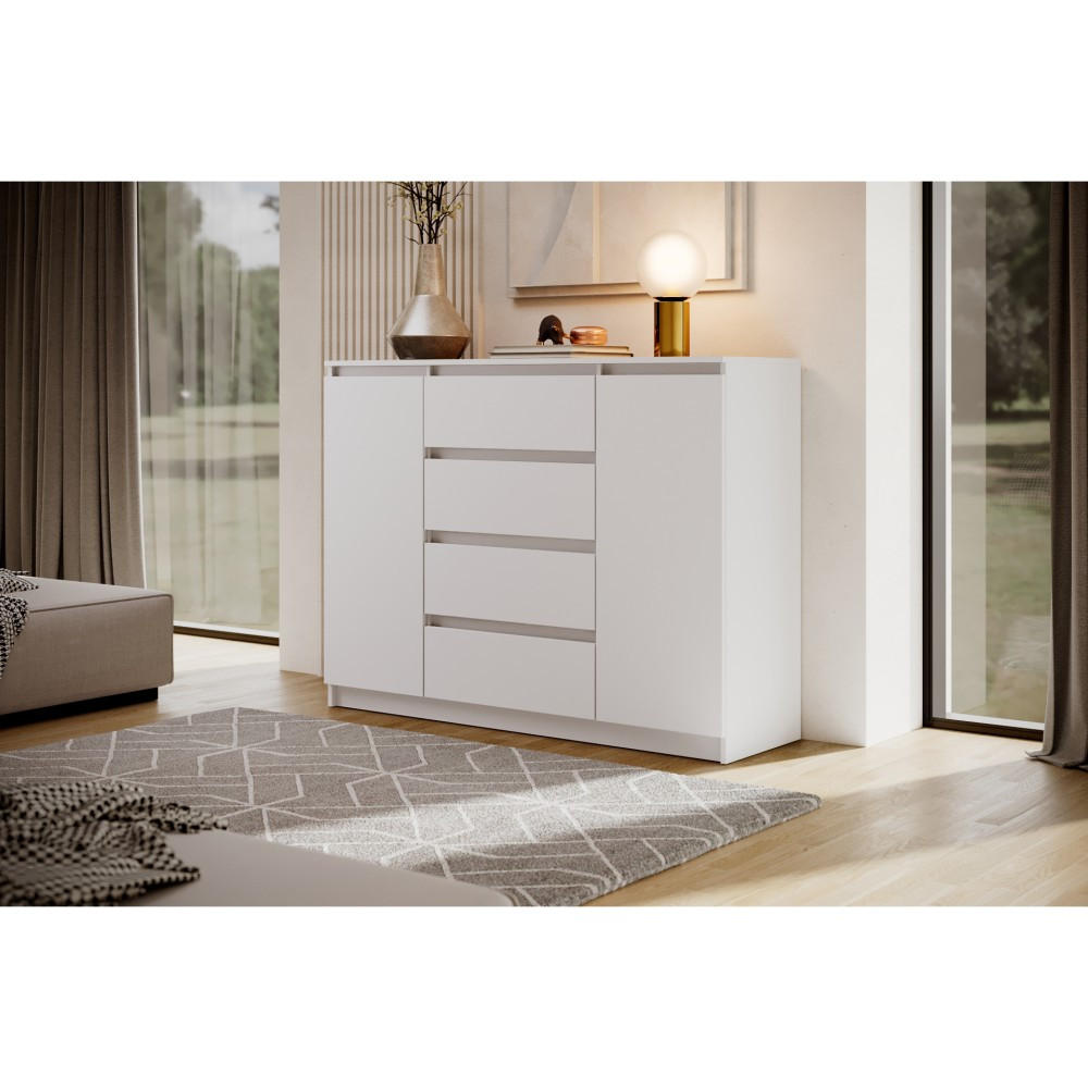 KOMMODE Lemon 140 cm mit zwei Türen und vier Schubladen Weißmatt - Weiß, Holzwerkstoff (140/101.5/39cm) - Beautysofa