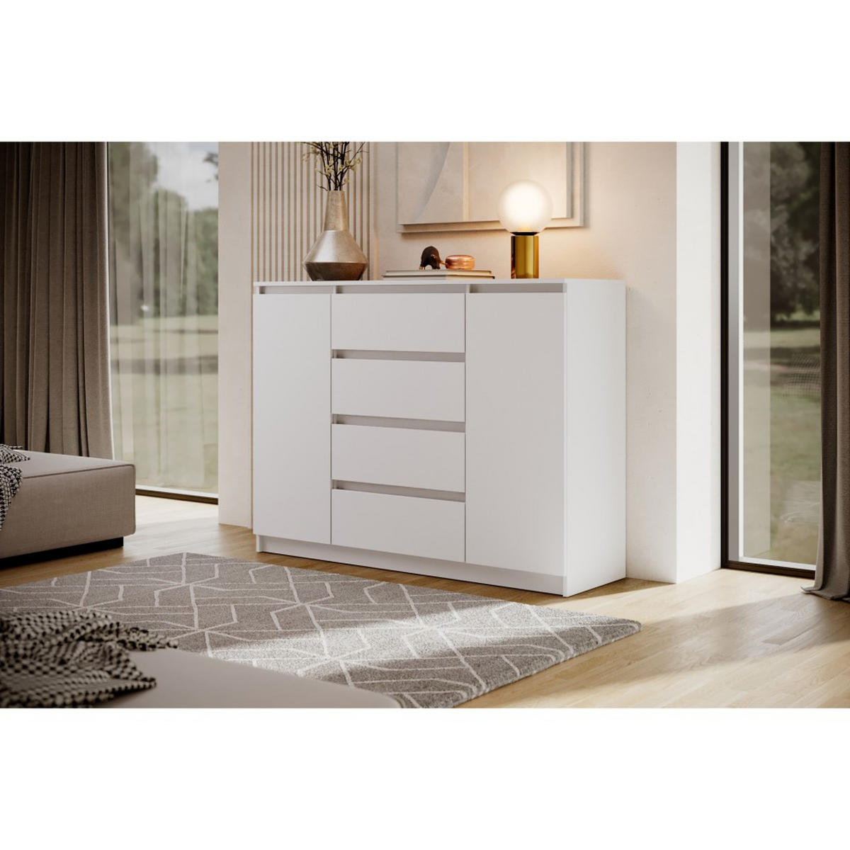 KOMMODE Lemon 120 cm mit zwei Türen und vier Schubladen Weißmatt - Weiß, Holzwerkstoff (120/101.5/39cm) - Beautysofa