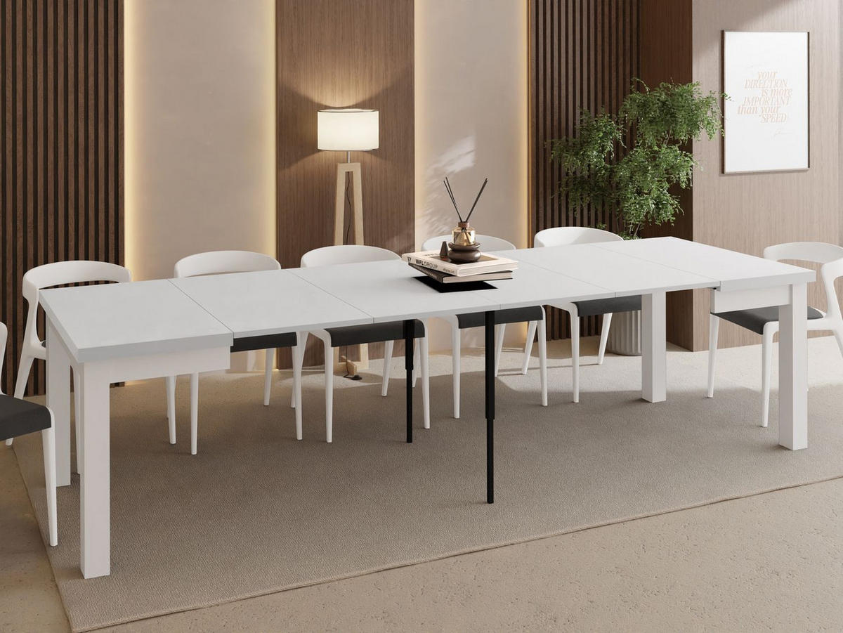 ESSTISCH Toren Weiß ausziehbar verlängerbar quadratisch, Weiß 100-300/100/76.5 cm - Weiß, Holz/Holzwerkstoff (100/100/77cm) - WFL GROUP