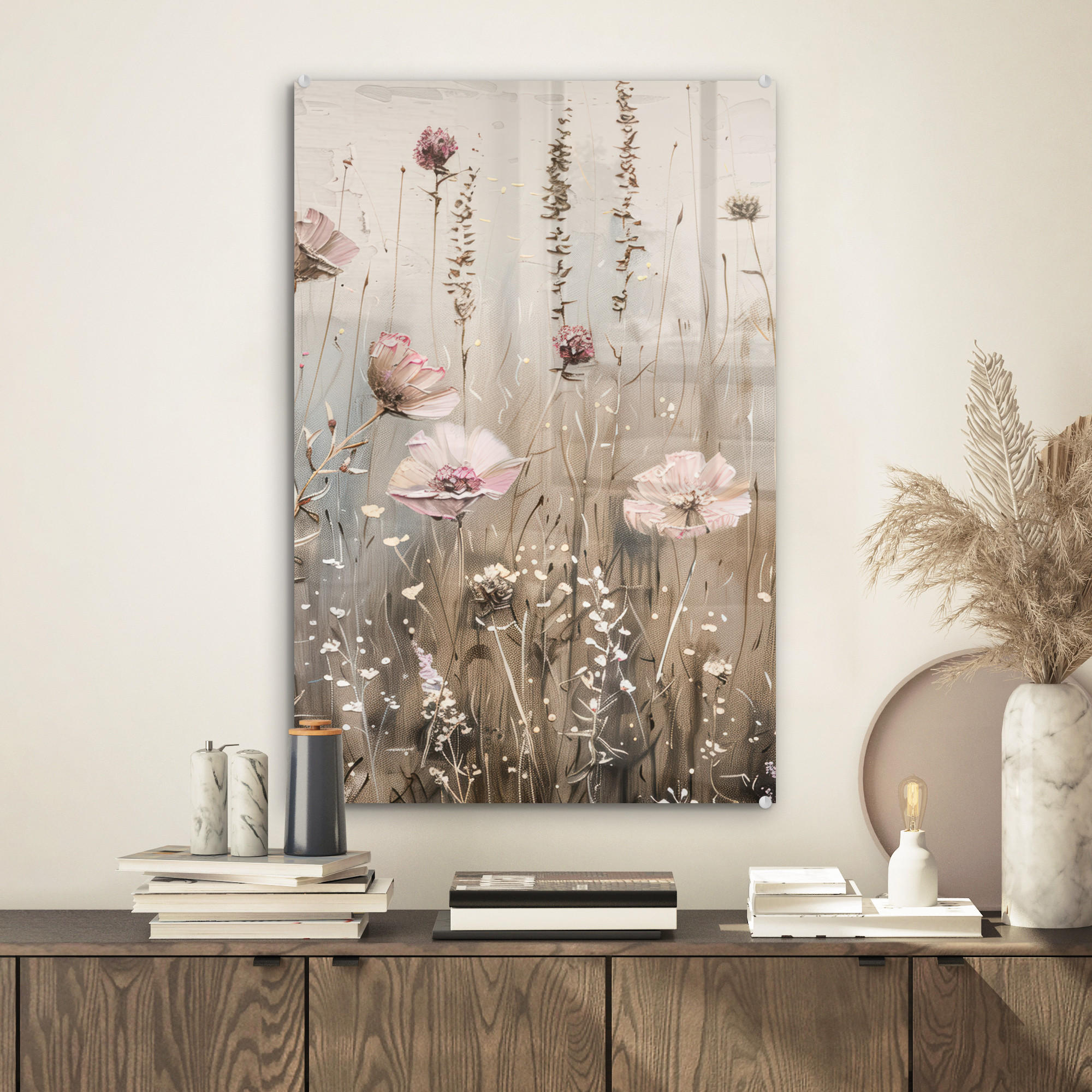 ACRYLGLASBILD Blumen - Rosa - Modern - Beige 40x60 cm - Beige, Glas (40/60cm) - MuchoWow