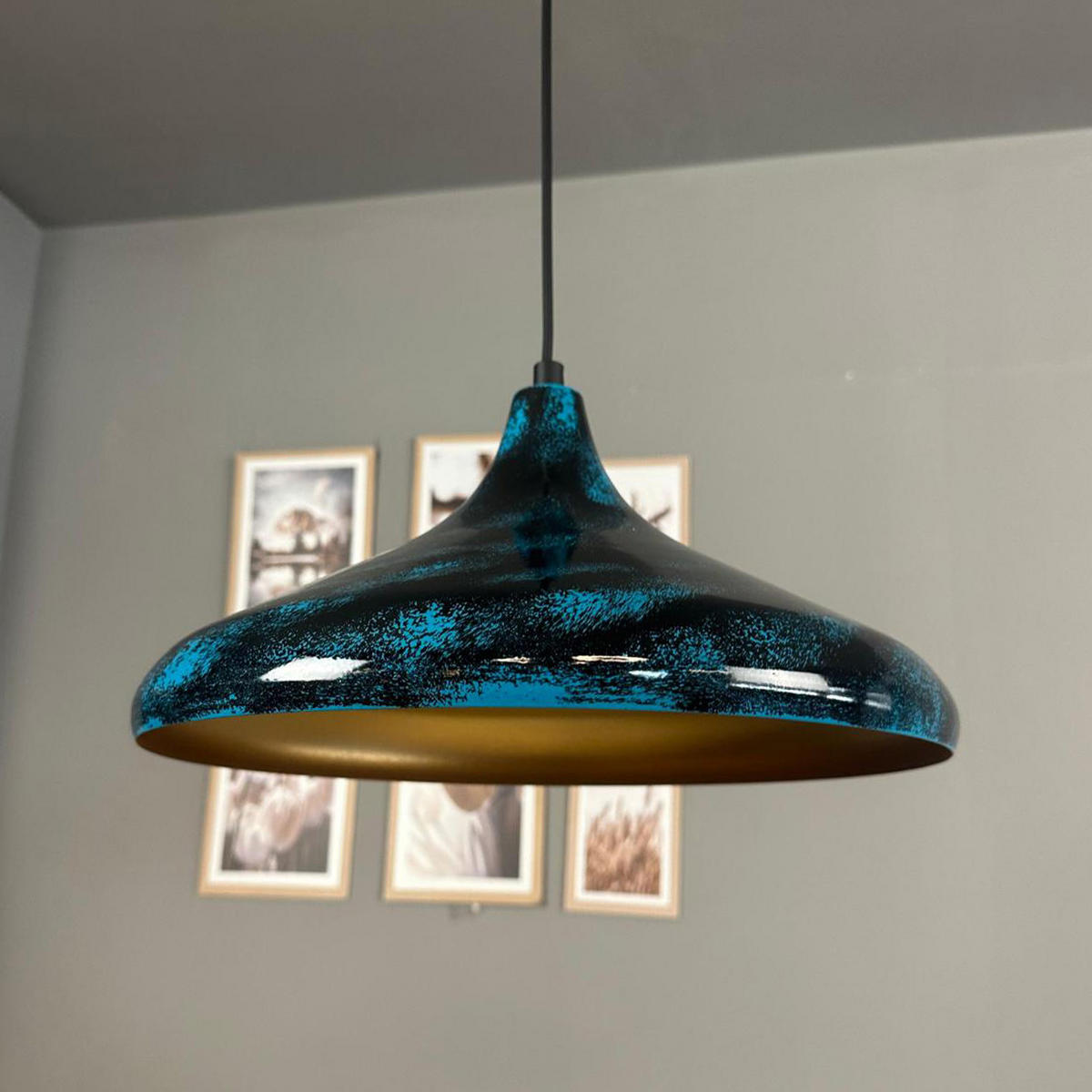 HÄNGELAMPE Esstisch Champion Texturiert 35/20 cm - Goldfarben/Dunkelblau, Metall (20/35/20cm) - Bamyum