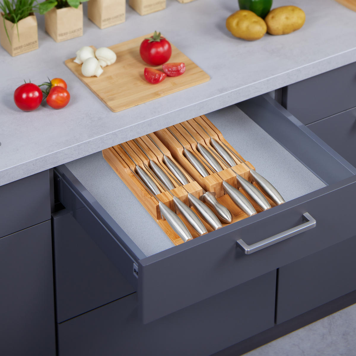 MESSERHALTER Schublade - Hellbraun, Holz (43/5/23cm) - Relaxdays