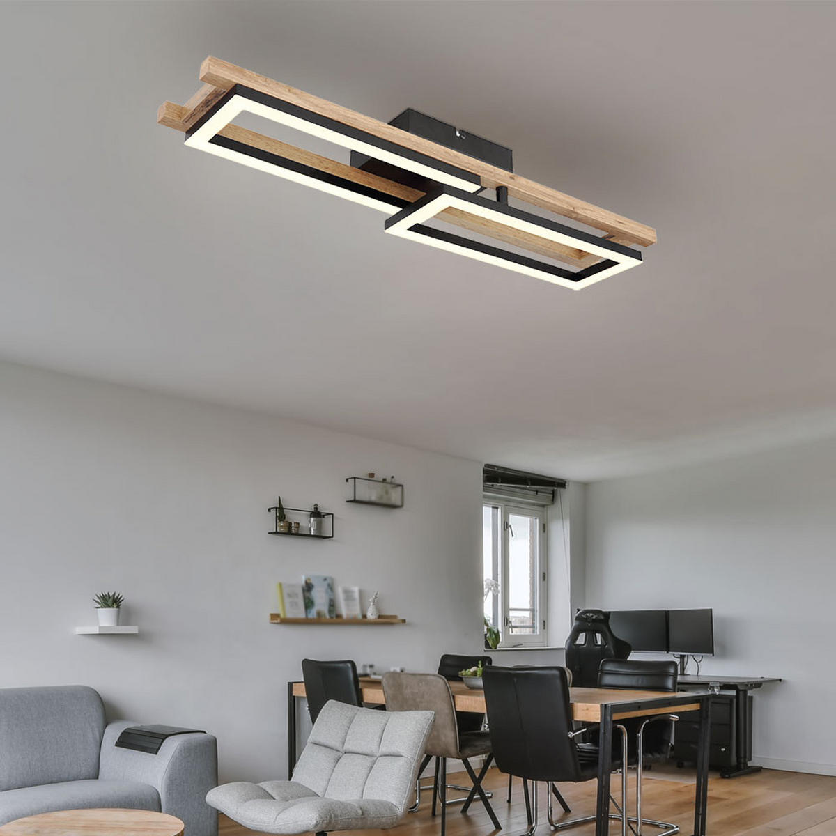 LED DECKENLEUCHTE ILLA Holzoptik Braun - Braun, Metall (69/36.5/10.5cm) - Globo Lighting