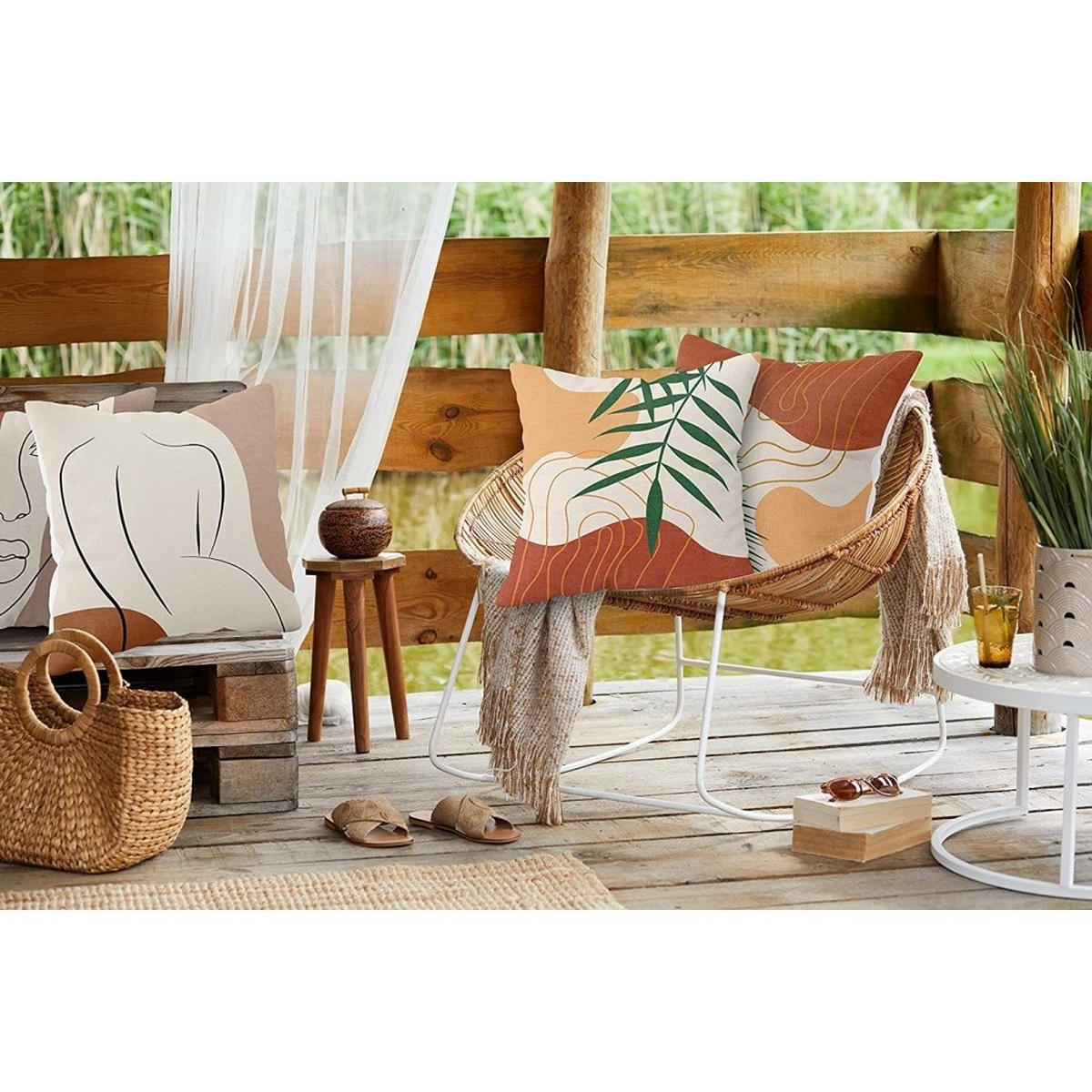 KISSENHÜLLE 4er Set, Abstrakt Sonne Natur, Boho, Leinen, 45x45cm - Beige, Textil (45/45cm) - Authentics