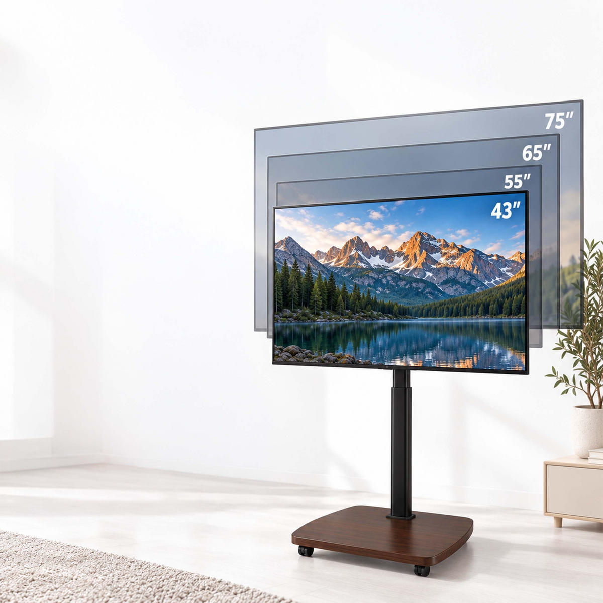TV-STOJAN Prírodne biely na kolieskach 43-75 palcov - biela, kov/kompozitné drevo (60/134.5/38cm) - Relaxdays