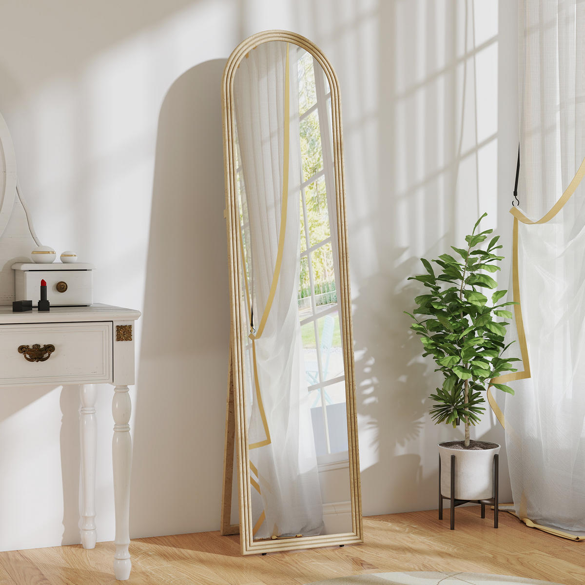 STANDSPIEGEL DE-17935 40/160 cm mit Steinimitatrahmen Beige - Beige, Glas (40/160/3.7cm) - ComfortXL