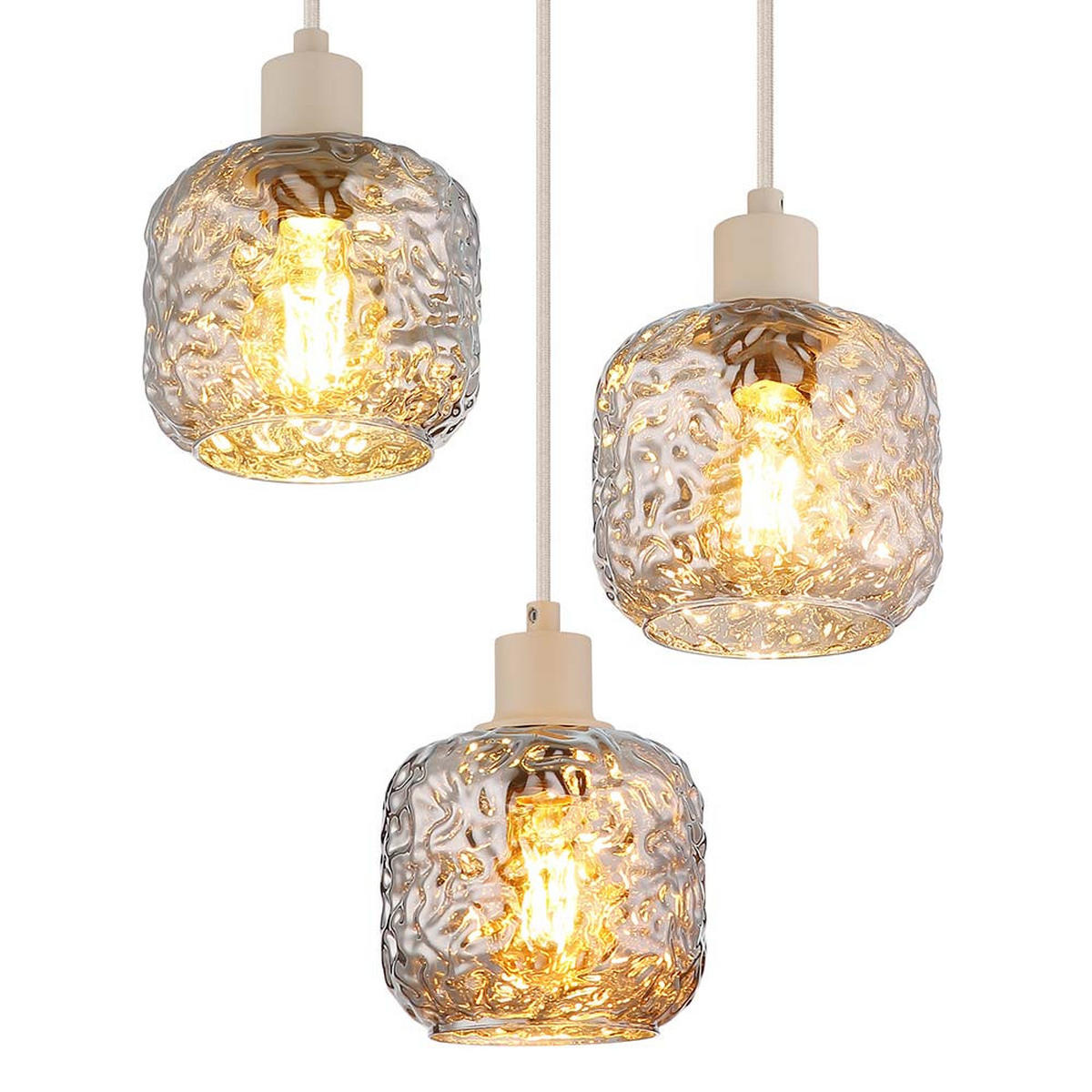 PENDELLEUCHTE ANTONIO LED, Metall & Glas, beige, 3-flammig - Beige, Glas (35/35/120cm) - Globo Lighting