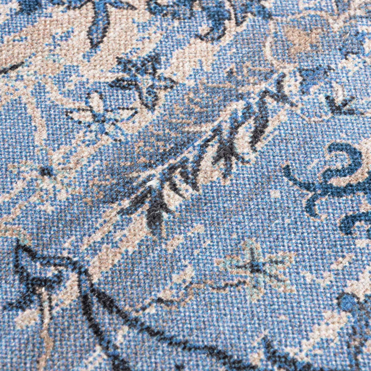 TEPPICH Blau Boho Rahmen, Pflanzlich - Rechteckig Orientalisch - 140 x 200 cm - Blau/Beige, Textil (140/200cm) - Mazovia
