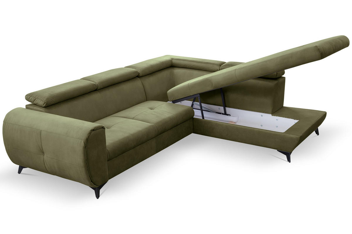 ECKSOFA MAGIA R-S Grün Plüsch-Stoff mit Schlaffunktion - Grün, Holz (260/217cm) - MASSENO