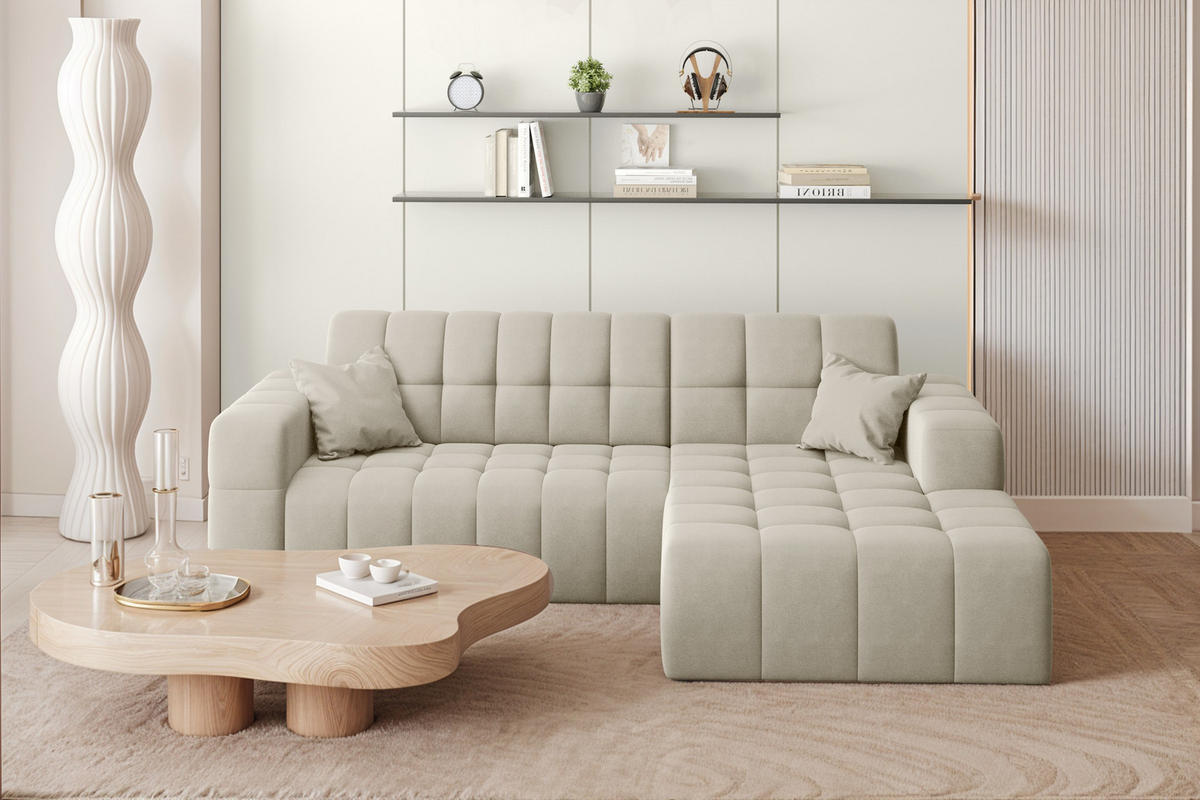 ECKSOFA L-förmiges Nimes Velours Stoff Ecru Rechts - Ecru, Holz/Kunststoff (265/168cm) - Kaiser Möbel