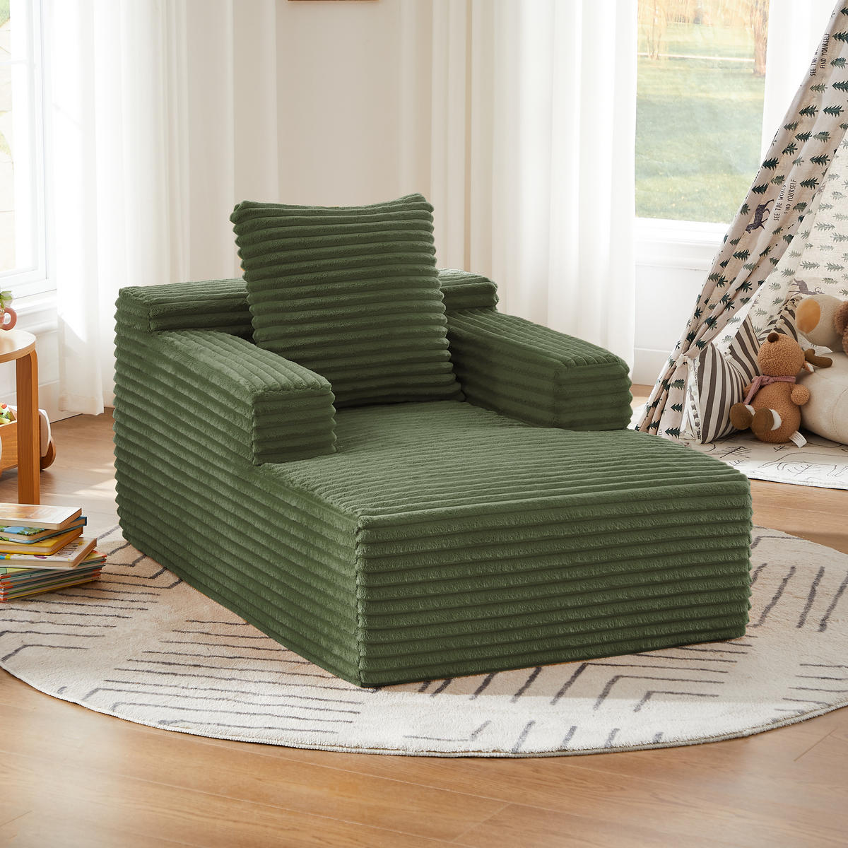 SCHLAFSESSEL DE-34919 Cord mit Schlaffunktion Grün - Grün, Textil (81/50/117cm) - ComfortXL