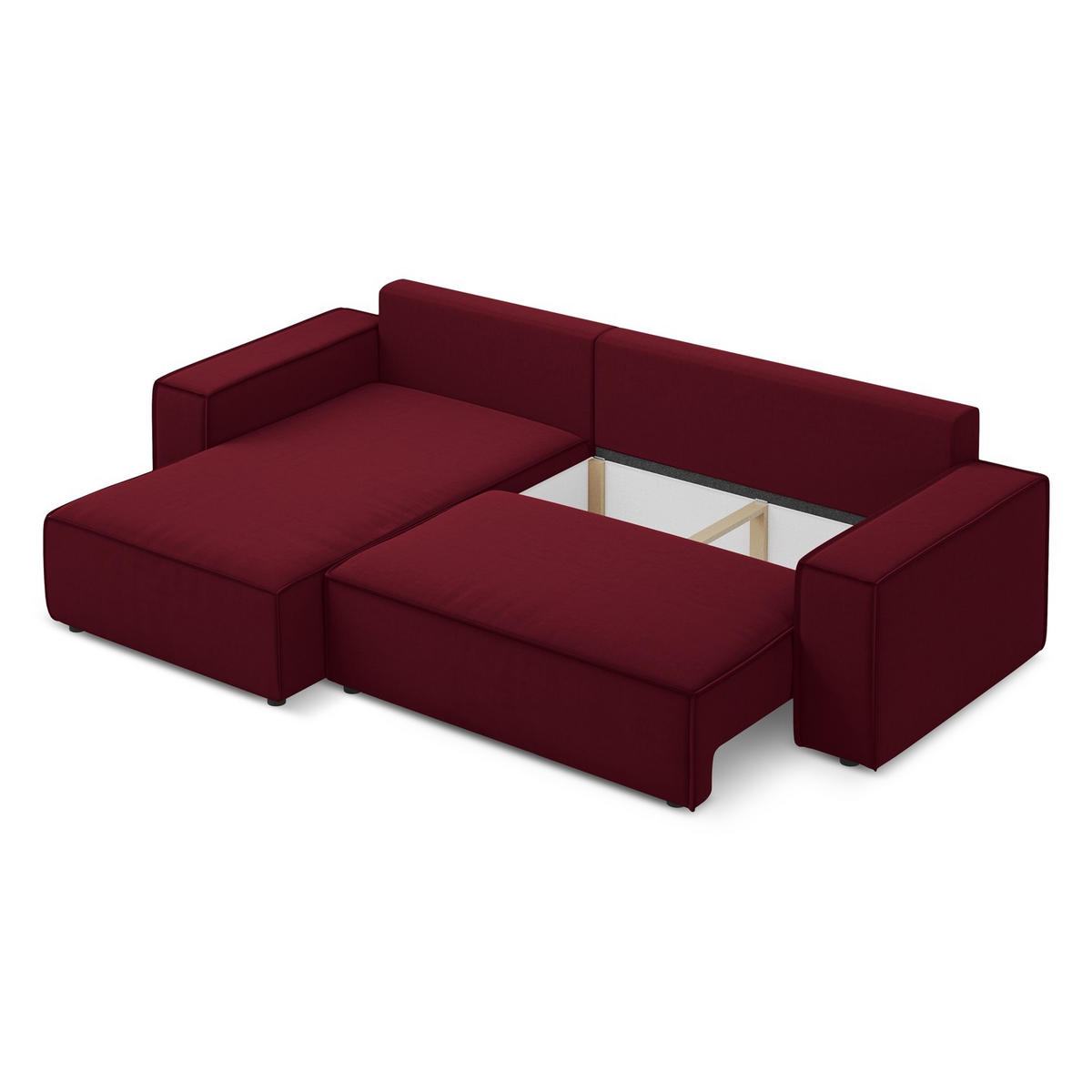 ECKSOFA mit Schlaffunktion Samt Stoff Rot - Bordeaux/Rot, Kunststoff/Textil (185/290cm) - LaMiaSofa