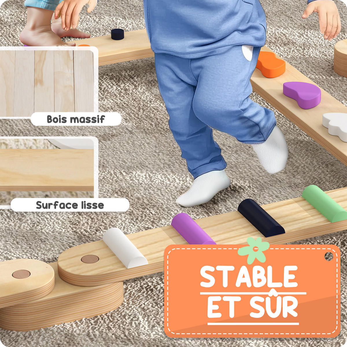 GLEICHGEWICHTSBALKEN DE-18648 modulare Steine, 3–8 Jahre Natur - Multicolor, Holzwerkstoff (115/130cm) - ComfortXL