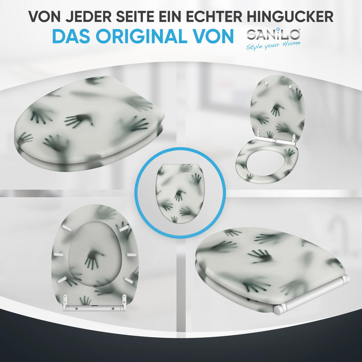 WC-SITZ mit Absenkautomatik & Top Fix Shadow Hands - Grau, Holzwerkstoff (37.7/5.5/48cm) - Sanilo