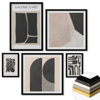 WANDBILDER 5er-Set - 50x50 cm & 20x30 cm & 40x60 cm Schwarzer Rahmen - Abstrakte minimalistische Poster - Schwarz, Kunststoff (40/60cm) - ArtPrintCave