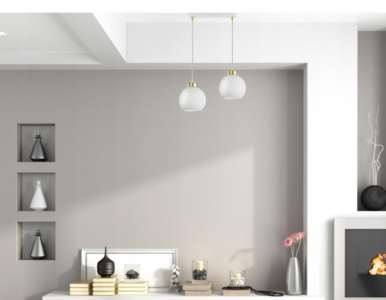 PENDELLEUCHTE GOLDGLAS - Goldfarben/Weiß, Glas/Metall (14/40/80cm) - kiki design