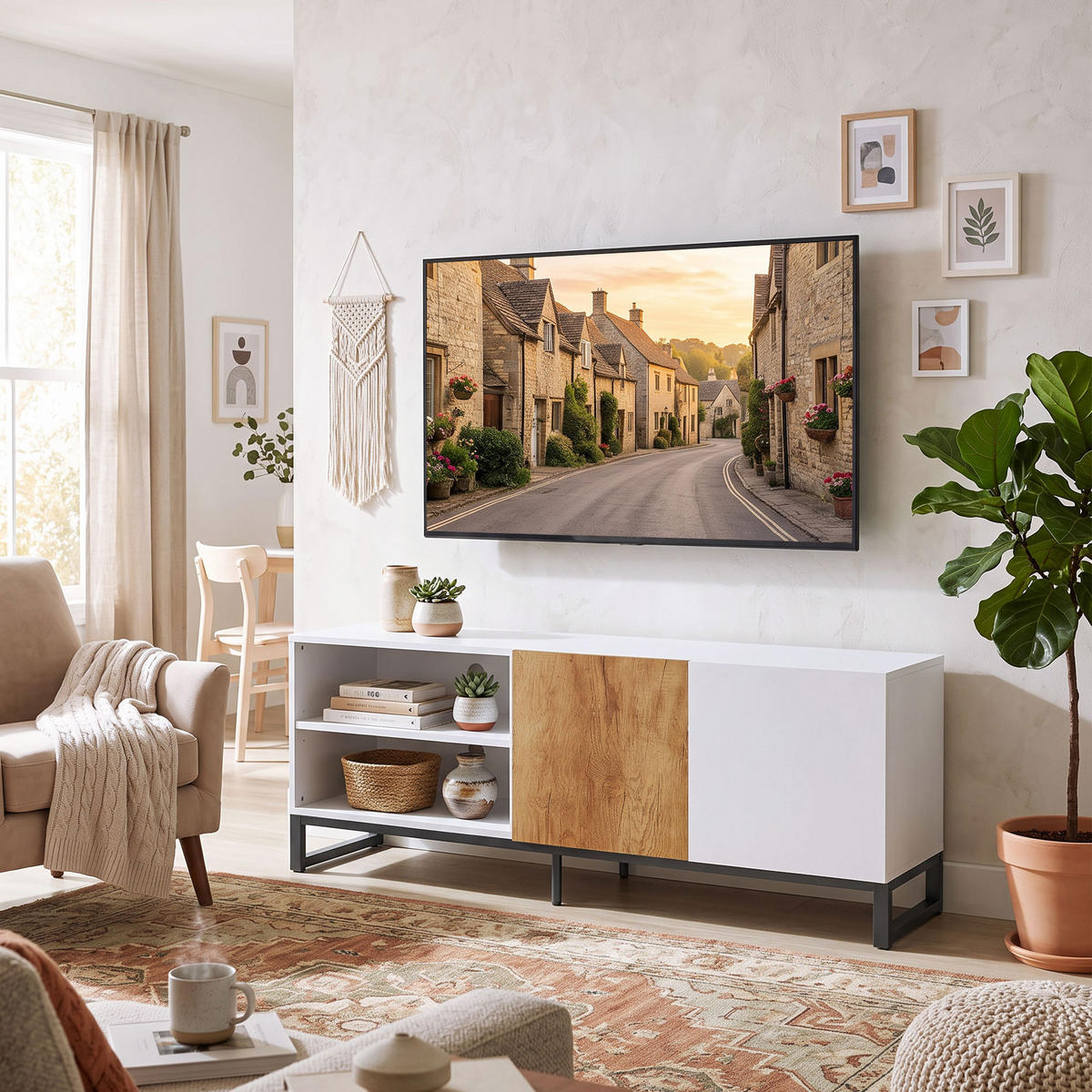 TV-SCHRANK Spanplatte Stahl Weiß - Weiß, Holzwerkstoff/Metall (140/50/36.5cm) - HOMCOM